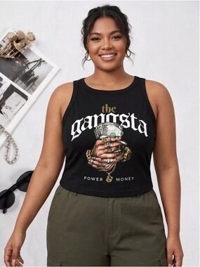 The Gangsta Black XL "Power & Money" Graphic Crop Tank Top – Streetwear Style
